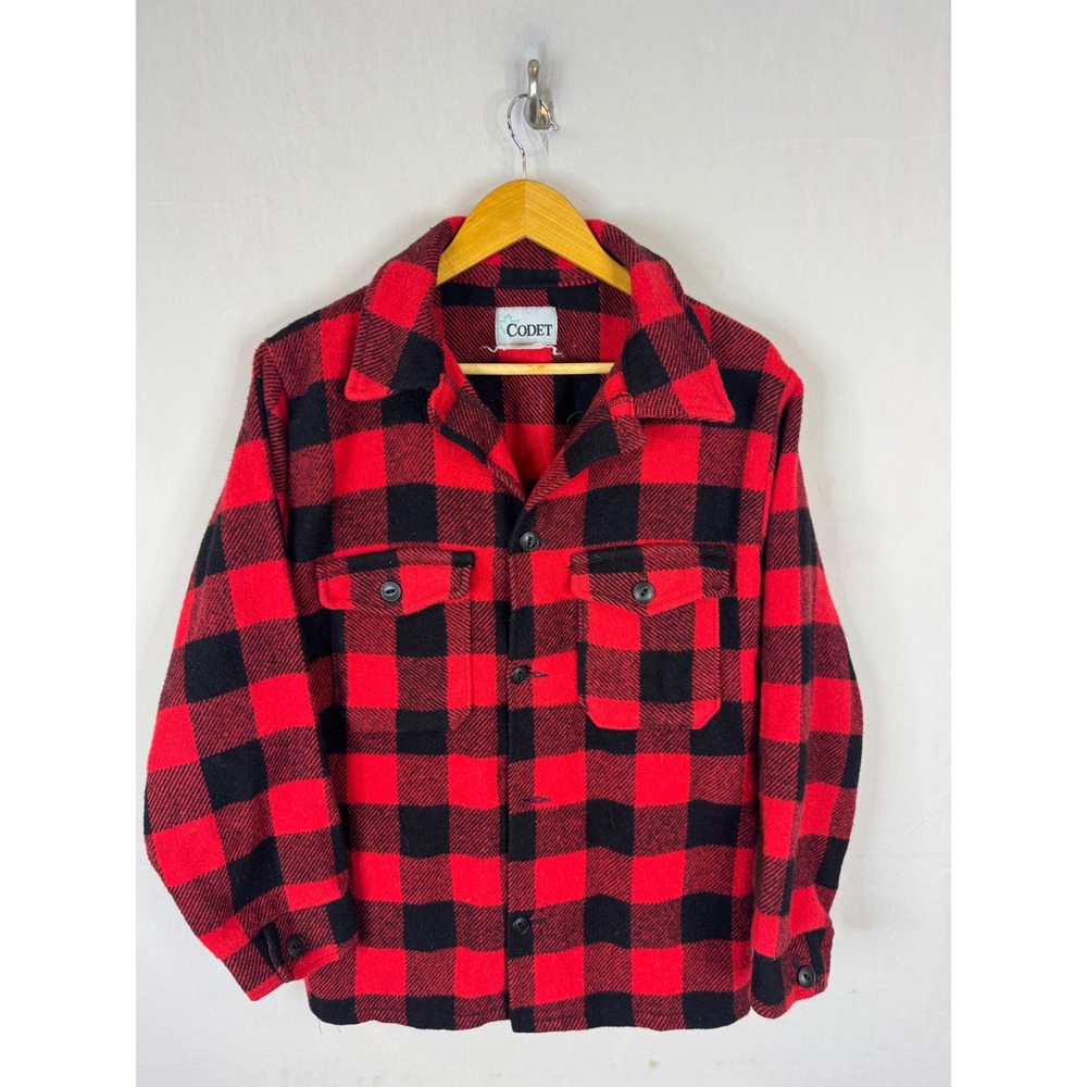 Vintage Codet Red Black Buffalo Plaid Wool Shirt Jacket Shacket Canada Medium